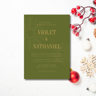 Invitation Mariage de Noël élégant flocon de neige Olive & Or