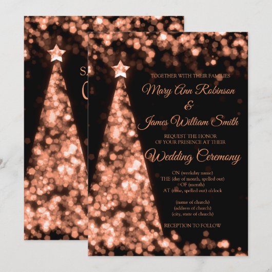 Invitation Mariage de Noël élégant Rose Gold Noir (Devant / Derrière)