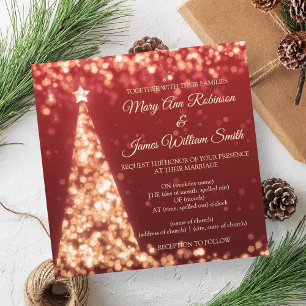 Invitation Mariage de Noël élégant rouge et or de fêtes de fi
