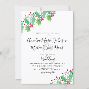 Invitation Mariage de Noël Élégant Script Aquarelle Baie