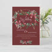 Invitation Mariage de Noël Festif Bourgogne Vert hiver (Debout devant)