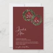 Invitation Mariage de Noël Festif Bourgogne Vert hiver (Devant)