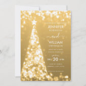 Invitation Mariage de Noël Festif Gold Tree moderne (Devant)