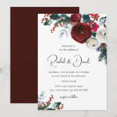 Invitation Mariage de Noël Fleurie Rouge Bourgogne (Devant / Derrière)