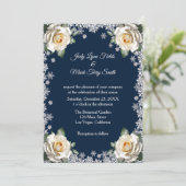 Invitation Mariage de Noël Flocon de Neige Roses Blanches (Debout devant)