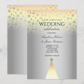 Invitation Mariage de Noël Flocons d'Argent et d'Or (Devant / Derrière)
