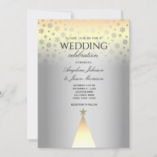 Invitation Mariage de Noël Flocons d'Argent et d'Or