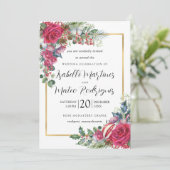 Invitation Mariage de Noël Floral Élégant Rouge et Blanc (Debout devant)