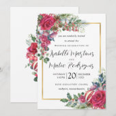 Invitation Mariage de Noël Floral Élégant Rouge et Blanc (Devant / Derrière)