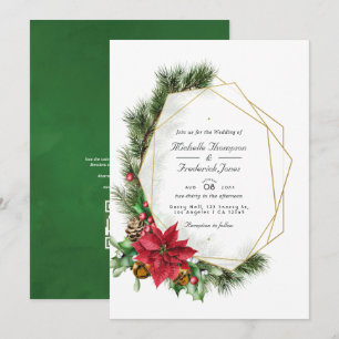 Invitation Mariage de Noël Floral Géométrique Code QR RSVP