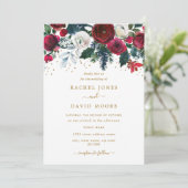 Invitation Mariage de Noël Floral Rouge Bourgogne (Debout devant)