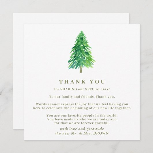 Invitation Mariage de Noël Forêt d'hiver Merci (Devant / Derrière)