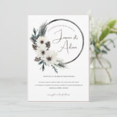 Invitation Mariage de Noël gothique blanc fleuri (Debout devant)