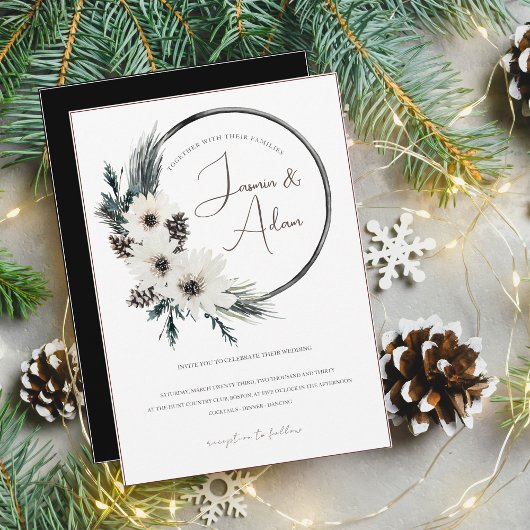 Invitation Mariage de Noël gothique blanc fleuri