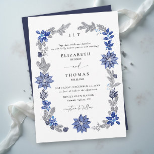 Invitation Mariage de Noël hivernal Bleu Nuit Botanique
