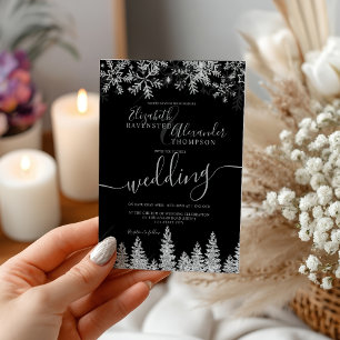 Invitation Mariage de Noël hivernal en pin noir et neige arge