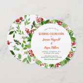 Invitation Mariage de Noël Holly Feuilles Red Berry (Devant / Derrière)
