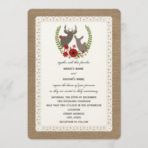 Invitation Mariage de Noël inspiré par Burlap + dentelle Cerf