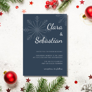 Invitation Mariage de Noël Minimaliste Flocon de Neige Bleu M
