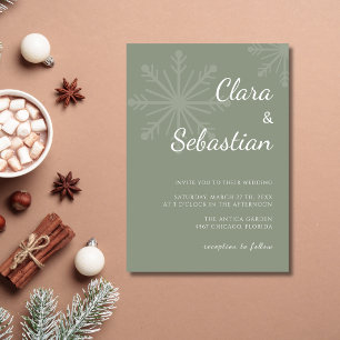 Invitation Mariage de Noël Minimaliste Flocon de Neige Vert S