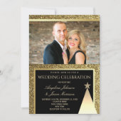 Invitation Mariage de Noël noir et or moderne (Devant)
