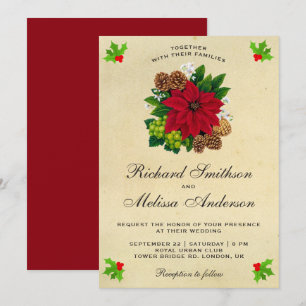 Invitation Mariage de Noël Poinsettia Festif Vintage