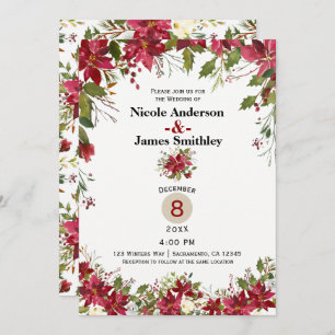 Invitation Mariage de Noël Poinsettia Holly Berry