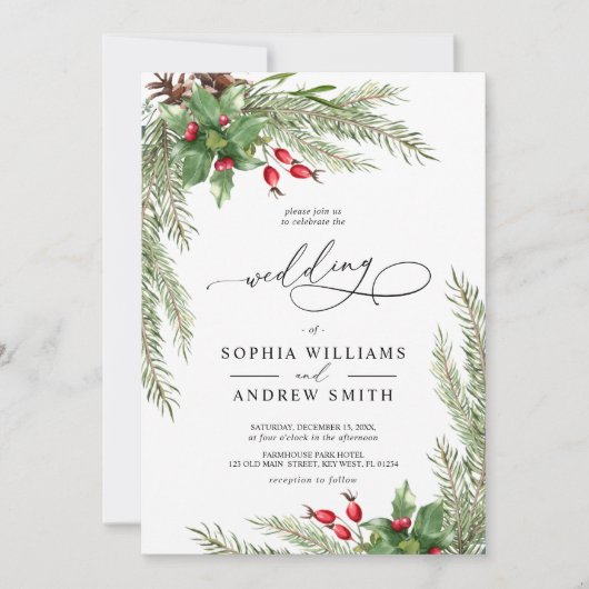 Invitation Mariage de Noël Red Berries (Devant)