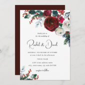 Invitation Mariage de Noël rouge Bourgogne (Devant / Derrière)