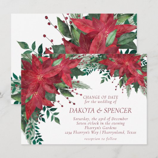 Invitation Mariage de Noël rouge et vert Poinsettia (Devant / Derrière)