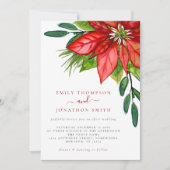 Invitation Mariage de Noël Rouge Poinsettia Foliing (Devant)