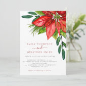 Invitation Mariage de Noël Rouge Poinsettia Foliing (Debout devant)