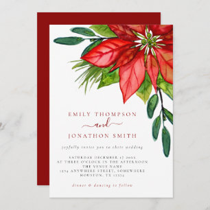 Invitation Mariage de Noël Rouge Poinsettia Foliing