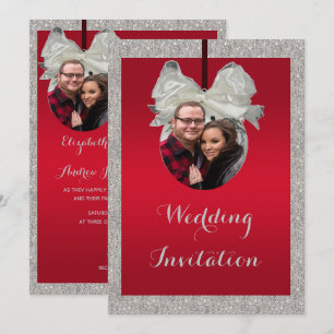 Invitation Mariage de Noël Ruby Rouge Élégant et Bauble Brill