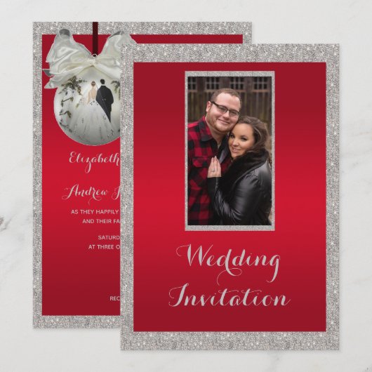 Invitation Mariage de Noël Ruby Rouge Élégant et Bauble Brill (Devant / Derrière)