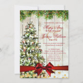 Invitation Mariage de Noël rustique Arbre Ruban Parties scint (Devant)