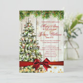 Invitation Mariage de Noël rustique Arbre Ruban Parties scint (Debout devant)