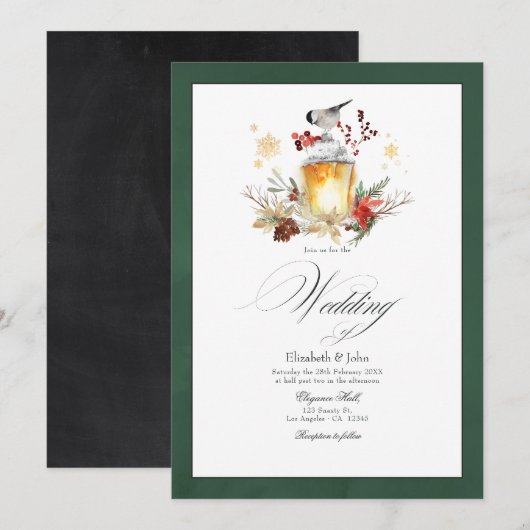 Invitation Mariage de Noël rustique de la forêt enchantée (Devant / Derrière)