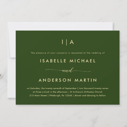 Invitation Mariage de Noël rustique Vert (Devant)