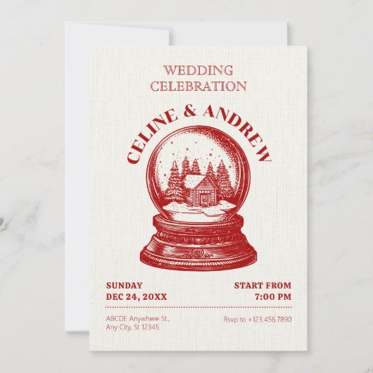 Invitation mariage de Noël vintage Snowglobe (Devant)