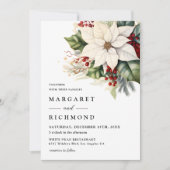 Invitation Mariage de Noël White Poinsettia & Red Berries (Devant)