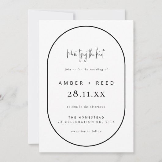 Invitation Mariage de noeud de jonction double arc noir et bl (Devant)