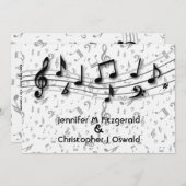 Invitation Mariage de notes musicales en noir et gris (Devant / Derrière)