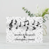 Invitation Mariage de notes musicales en noir et gris (Debout devant)