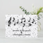 Invitation Mariage de notes musicales en noir et gris (Debout devant)