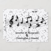 Invitation Mariage de notes musicales en noir et gris (Devant / Derrière)