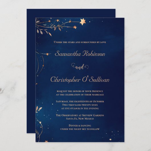 Invitation Mariage de nuit étoilé céleste (Devant / Derrière)