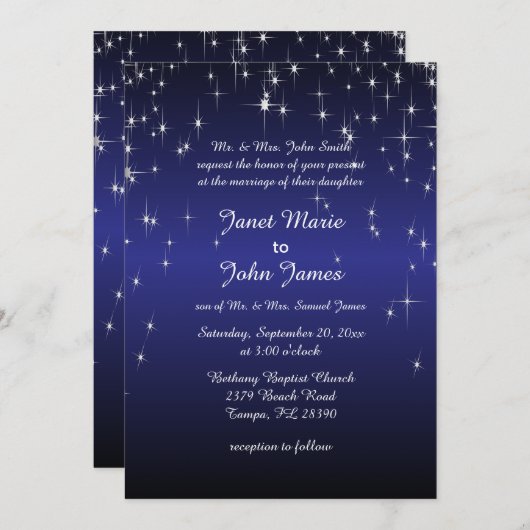 Invitation Mariage de nuit étoilé dans le bleu foncé (Devant / Derrière)