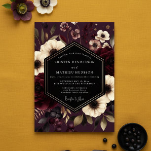 Invitation Mariage de nuit floral bordeaux