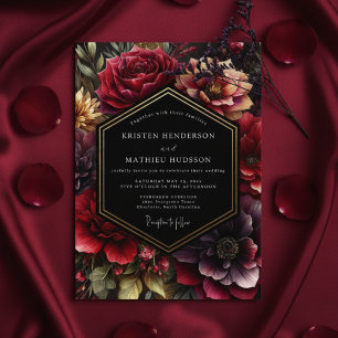 Invitation Mariage de Nuit Floral Opulent Bourgogne